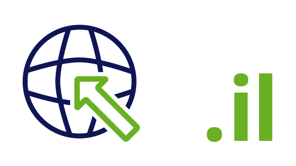 Internet landcode Israël .il - donkerblauwe open wereldbol - groene pijl - groene internetextensie op transparante achtergrond - 600 * 337 pixels 